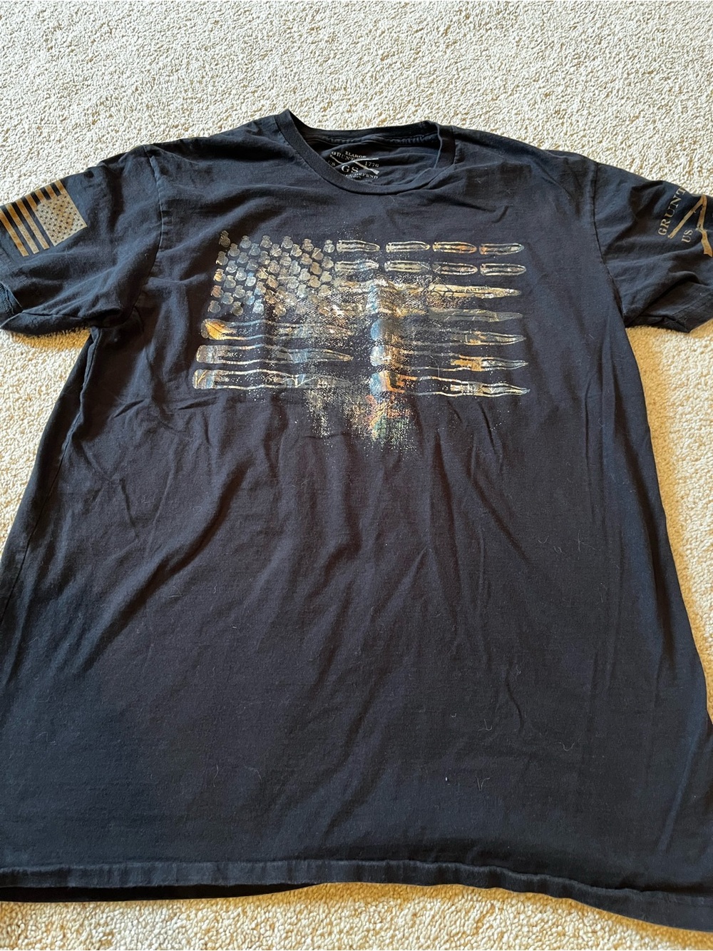 Grunt Style Black Short-Sleeve Crewneck with Metallic Flag Graphic